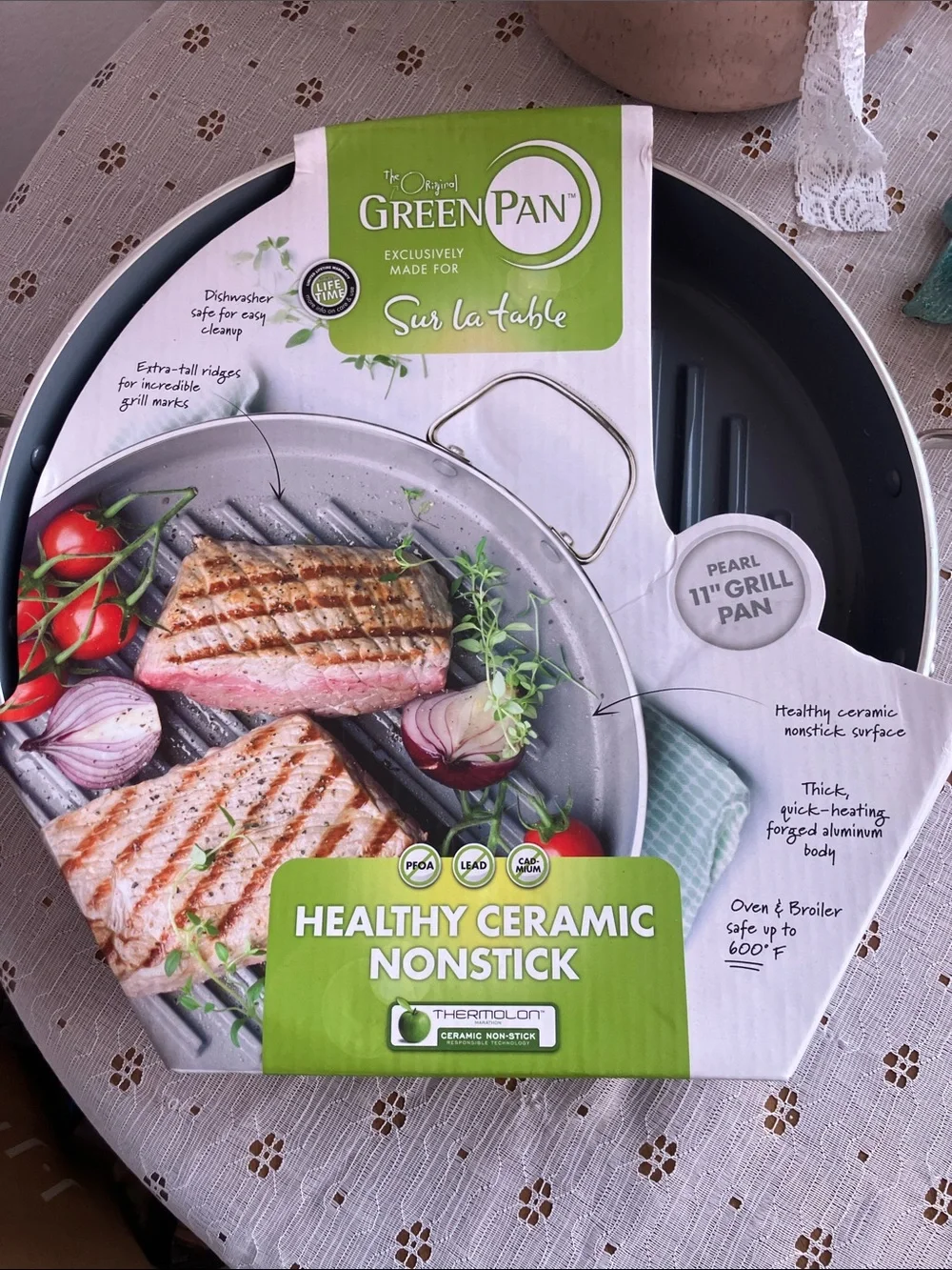 Sur La Table Gray Ceramic Nonstick Grill Pan with Silver Handles